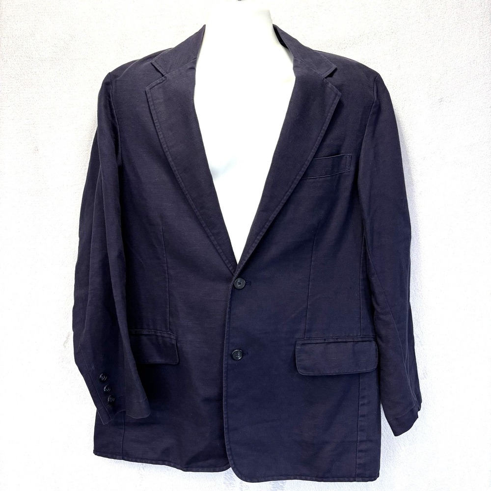L.L. Bean Linen Cotton Blazer Mens 38R Navy Blue Unstructured Summer Formal